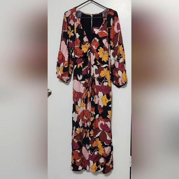 Anthropologie Maeve Deep-V Ruched Midi Dress Size 12 - Picture 14 of 14